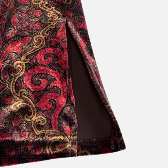 Linda Leal Velvet Tunic Top Paisley Red Gold Print Long Sleeve Women's (Size L) - Picture 8 of 8